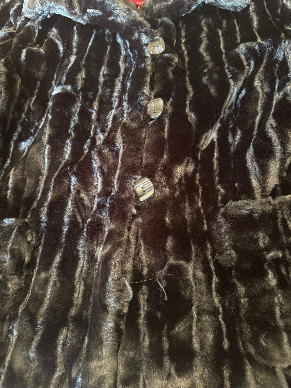Esprit Black Faux Fur Coat - Women's Plush Button Coat - Picture 10 of 12